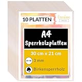 Creative Deco 10 x A4 Sperrholzplatte 3mm | 300 x 210 (+/- 0,5) mm | Birkensperrholz Dünne holz-Zuschnitte | Perfektes Blatt für Laubsäge, Brandmalerei, Laserschnitt, CNC Router, Durchbrochenes