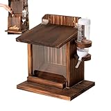 Eichhörnchen-Futterstation aus Holz – Eichhörnchen Futterspender Behänge | Wildvogelkäfig Zubehör | Streifenhörnchen Futterstation mit Wasserflasche | Holz Wandhalterung Futterhaus für Vogelfutter