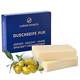 larum sports Duschseife Männer, festes Duschgel, feste Seife für Haare, Körper, Gesicht, festes Shampoo Männer, Herren Naturseife ohne Zusatzstoffe, 2x 90g B Pure