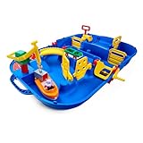 AquaPlay - LockBox - Wasserbahn als Transportkoffer mit 27 Teilen, Spieleset inklusive 1 Hippo Wilma, Amphibienauto und Containerboot, für Kinder ab 3 Jahren, 8700001516, Blau