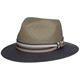 Stetson Romaro Toyo Traveller Strohhut Herren UV-Schutz 40+ Breite Krempe Gestreifte Ripsbandgarnitur Frühjahr Sommer dunkelblau L (58-59 cm)