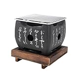 HUAOSN Tragbarer Japanischer Barbecue Grill, Haushalts Holzkohlegrill mitDrahtgeflecht Holzbasis, Lebensmittel Holzkohleofen mitJapanischer Schrift für Camping und Grillen