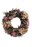 CREAFLOR HOME Türkranz 30cm Hortensien brombeer-grün, Dekokranz für spezielle Anlässe, Rund, Rosa, Grün, Apfelzweige, Flechtenmoos, Kunststoff