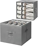 Homsorout Schuhaufbewahrungsbox mit PVC-Deckel (4 große Fächer+8 kleine Fächer), Schuhbox mit Griffen Shoe Organizer Schuhe Organizer Geeignet für Stiefel, High Heels, flache Schuhe, Hellgraue