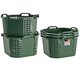 BURI 5x Erntekorb Gartenkorb 50L Made in Germany Stapelkorb - Lebensmittelecht Obstkorb 54x31cm Drehstapelkorb Kartoffelkorb - Kunststoffkorb Mehrzweckkorb ineinander stapelbar, grün, extrem robust