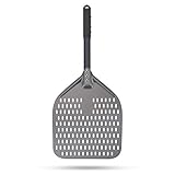 G.a HOMEFAVOR Perforierter Pizzaschieber, Pizzaschaufel aus Hart Eloxiertes Aluminium Rechteckige Professionelles Pizzaschaufel mit verlängertem Silikongriff, 30,5 x 35,6 cm, 66 cm insgesamt