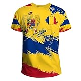 YuanDiann 2024 Europapokal T Shirt Fußball Sport Casual Rumänien Nationalflaggendruck Herren Damen Flaggendruck Rundhals Schnelltrocknend Atmungsaktiv Fanshirt 3# M