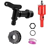 Auslaufhahn für Regentonne, Kunststoff Ersatz Wasserhahn 3/4 Zoll Regenfass mit S60x6 x 3/4' Adapter Kappe und Dichtung Kontermutter Dichtband für Regentonne, Wassertank, Zisternen (A)