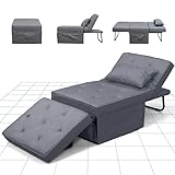 FLEXISPOT Sessel Wohnzimmer Sessel mit hocker Schlafsessel Klappbar mit bettfunktion mit schlaffunktion umwandelbarer Stuhl Bett ausziehbarer Schlafsessel Belastbar bis 300kg, Grau，72 * 69 * 35 cm