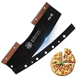 AILUROPODA Pizzaschneider Rocker mit Schutzhülle mit Walnussgriffen mit LFGB Zertifizierung 14' großer Pizza Rocker Cutter Sharp Black