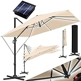 KESSER® Sonnenschirm LED Solar Ampelschirm SUN XL 300 x 300 cm Inkl. Abdeckung +Windsicherung Drehbar Neigbar Kippbar Marktschirm Groß 360° Rotation, Gartenschirm mit Kurbel Sonnenschutz, Beige