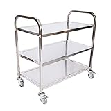 Wiltec Edelstahl Servierwagen 3 Etagen bis 150kg Küchenwagen Rollwagen Leichtlaufräder mit Bremsen