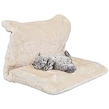 HE Katzenbett, Grau-Beige, Metall, Plüsch, Kuscheliger Platz für Ihre Katze, Keine Montage nötig, Einfach am Heizkörper einhaken, Platzsparend zusammenfaltbar, Maße ca. 46 cm x 30cm x 25cm BxTxH