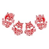 Angoily 2 Paare Chinesische Neujahrs Fensteraufkleber Bunte Glas Fensterbilder Statikfolie Dekoration zum Frühlingsfest Drachenjahr Beflockt Wiederverwendbar Ohne Rückstände