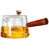 ERINGOGO Hitzebeständige Glaskanne mit Holzgriff und Abnehmbarem Edelstahl filter Teekanne für Losen Tee Frucht Kräutertee Geeignet für Haushalt und Büro Einfach zu Reinigen