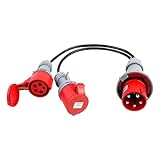 CEE Adapter, Starkstromkabel 16A Kupplung 3P 230V CEE Stecker 5 Poliger Starkstrom Verteiler Verlängerungskabel 50CM CEE Adapter 32A Stecker 16A Kupplung Schutzart IP44 für 2 Stromversorgung