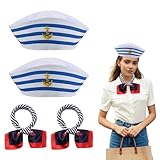 Pluvyze 2 Stück Matrosenmütze Matrosen Mütze Matrosenhut Seemannsmütze Matrosen Kostüm Damen Matrosenmütze Matrosen Mütze Matrosenhut Seemannsmütze Matrosen Kostüm Damen Mit 2 Stück Schals