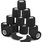 Selbstklebender Verband 12Rollen, 5cm x 4.5m Pflaster Rolle Verbandsmaterial, Elastische Binde Bandage Fixierbinde Haftbandage Selbstklebend für Sport, Handgelenk Vet Wrap Katze Hund Pferd(Schwarz)