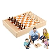 Brettspiel-Kombi-Set – Multi-Game-Schachbrett-Set – 5-in-1-Holz-Klassiker, tragbares Reisespielzeug, interaktives Tischspiel für Teenager, Kinder, Erwachsene, Multi-Game-Schachbrett-Set, Holz-Multi-Ga