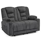 M MCombo Elektrisch 2er Sitzer Sofa mit Schlaffunktion, 2er Relaxsofa mit Taste 150° Verstellbar, Kinosessel mit Liegefunktion, USB & Getränkehalter, 7009 (Grau)
