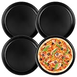 4 Stück Pizzablech Pizzateller Rund Ø 20 cm, Quiche Backform, Edelstahl Rund Pizzaform, Pizza Blech, Antihaftbeschichtet Pizzabackbleche Set für Pizza, Flammkuchen, Kuchen