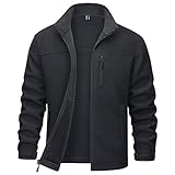 TACVASEN Herren Warme Fleecejacke Outdoorjacke Sport Jacket Sweatjacke mit Brusttasche (XL, Schwarz)