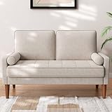 Sofa 2 Sitzer, Modernes 2er Sofa mit 2 Wurfkissen, Kleine Stoffcouch mit Armlehne, Mini Sofa für Wohnzimmer/Wohnung/Büro, Einfache Montage, Aschbeige, 121 x 77 x 87CM