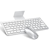 OMOTON Bluetooth Tastatur Maus Set für iPad Pro 12.9/11, iPad 10.2, iPad 2020/2019, iPad 8/7/6/5, iPad Air 4/3/2/1, iPad Mini und iPhone, QWERTZ Layout Tastatur iPad mit Ständer, iPad Keyboard, Silber