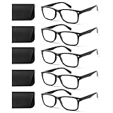 COJWIS 5 Pack Lesebrille Blaulichtfilter Brille Herren Damen Schwarz Leser Computer Brillen Feder Scharnier Lesebrillen (5 Schwarz, 2.75, Dioptrien)