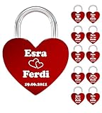 Meinearmbänder Liebesschloss mit Gravur – Rotes Vorhängeschloss personalisiert, wetterfest – Geschenk für Paare, Valentinstag, Jahrestag, personalisiertes Paar Geschenk