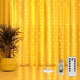 LED Lichtervorhang 3x2m, 200 LEDS USB Lichterkettenvorhang, 8 Modi LED Lichtervorhang Außen Mit Fernbedienung, IP65 Wasserdicht LED Lichterketten für Schlafzimmer, innen außen Dekoration Warmweiß