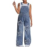 MaNMaNing Mädchen Denim Overalls Stern Casual Weit Bein Jumpsuit Teenager Mädchen Bequem Sommer Herbst Outfit Acht Dreizehn Jahre Kinder Freizeitkleidung