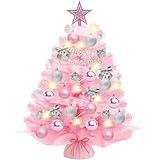 YSWOVUO Mini Weihnachtsbaum Rosa, Weihnachtsbaum Klein 60cm, Kleiner Weihnachtsbaum mit LED Beleuchtung und DIY Dekoration Ornamenten, Tisch Tannenbaum für Weihnachten Deko