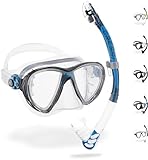 Cressi Big Eyes Evo Alpha Ultra Dry Schnorchelset Schnorcheln Set mit Schnorchel und Taucherbrille wasserdichte Tauchmaske Anti-Fog Anti-Leck aus Gehärtetem Glas Premium Dry Schnorchel für Erwachsene