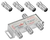 Poppstar Sat-Verteiler Antennenverteiler Splitter Umschalter 3-Fach inkl. IEC Stecker (analog/digital/BK/unicable/HD/4K tauglich) für TV,Antenne,Satellit,Kabel,Fernseher,Radio,LNB