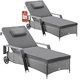 Casaria® Sonnenliege 2er Set mit Rollen 7cm Auflage Extra Breit 90cm Gartenliege Wetterfest 165kg Belastbar Terrasse Balkonmöbel Liegestuhl Grau Anthrazit