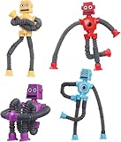 4 Stück Teleskop-Saugnapf Roboter Spielzeug, Sensorisches Roboter Spielzeug, Saugnapf Spielzeug,Telescopic Suction Cup Roboter Toy, Lustiges Pädagogisches Stressabbau-Spielzeug für Kinder