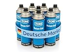 TOM 8 x, 12 x oder 28 x Butangas Kartuschen 227 mit MSF-1A Bajonett Ventil – Die Butan Gas Kartuschen sind ideal beim Camping für Campingkocher, Gaslampe & Co. oder für Unkrautbrenner, Flächenbrenner