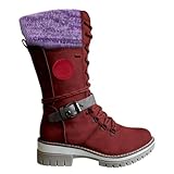 Winterstiefel für Damen, mittellang, Schnürung, warm, weite Passform, Westernstiefel, Schnee, Outdoor, Oktoberfest, Schuhe, Wandern, Reiten, Biker, Pferde, Sneaker, rot, 40.5 EU