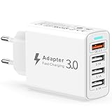 USB Ladegerät Mehrfach, USB Netzteil 4 Ports 33W USB Schnellladegerät Mehrfach mit Quick Charge 3.0 Ladegerät USB Adapter Steckdose Ladestecker für iPhone 14 13 12 11 X 8,Samsung S23/S22/S21/20,Handy