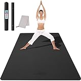 CAMBIVO Yogamatte XXL, Yoga Matte 183cm x 122cm x 6mm, Sportmatte Fitnessmatte rutschfest, TPE Gymnastikmatte mit Handtuch, für Sport, Yoga, Pilates, Gym, Zuhause, Workout Schwarz