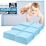 HEALQU Wickelunterlage Einweg – Baby Wickelauflagen 100 Stück 43 x 60cm – extra weich, saugfähig und wasserdicht – Für sauberes Wechseln von Windeln, ideal für unterwegs