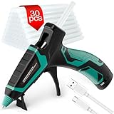 MAXDONE Heißklebepistole Akku + 30 Heißklebesticks, USB Typ-C Aufladende & Heissklebepistole Akku 2600mAh, Klebepistole Kabellos mit 30 Stück Klebesticks zum Basteln DIY und Schnelle Reparaturen