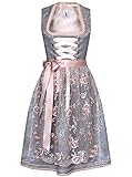 Alpenmärchen Midi Dirndl aus Exklusiver Kollektion inkl. Spitzenschürze, Grau, 48