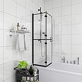 Faltbare Duschkabine ESG, JUNZAI Duschabtrennung, Schiebetür Dusche, Duschwanddichtung, Duschkabinen Ersatzteile, Dusche Eckeinstieg, Schwarz 100x140 cm