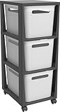 Rotho Brisen Rollcontainer mit 3 Schubladen, Kunststoff (pp recycelt), weiß/anthrazit, 3 x 16 l (36,6 x 30,0 x 77,0 cm)