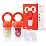 Fruchtsauger Baby von LoveNoobs™, 2 Stück Obstschnuller für Babys ab 3 Monate, 2er-Pack Fruchtschnuller, BPA-Frei, 6 Silikonsauger, Baby Schnuller und Beißringe, Zahnungsschnuller, Zahnen, Baby Essen