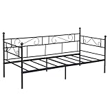EGGREE Tagesbett Bettsofa Schlafsofa Einzelbett Metallbett Jugendbett Kinderbett Gästebett Bett Sofa 90x190cm Schwarz