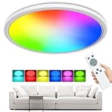 zemty LED Deckenleuchte Dimmbar, 24W 3200LM RGB Deckenlampe Farbwechsel mi Fernbedienung, 4000K Flach Badezimmer Lampe Decke Wasserfest für Schlafzimmer Wohnzimmer Küche Bad