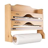 diceevil Foil Plastic Wrap Organizer Dispenser Wall Mount Bamboo Wrap Dispenser with Paper Holder Holder for Foil, Wrap, Wax Paper